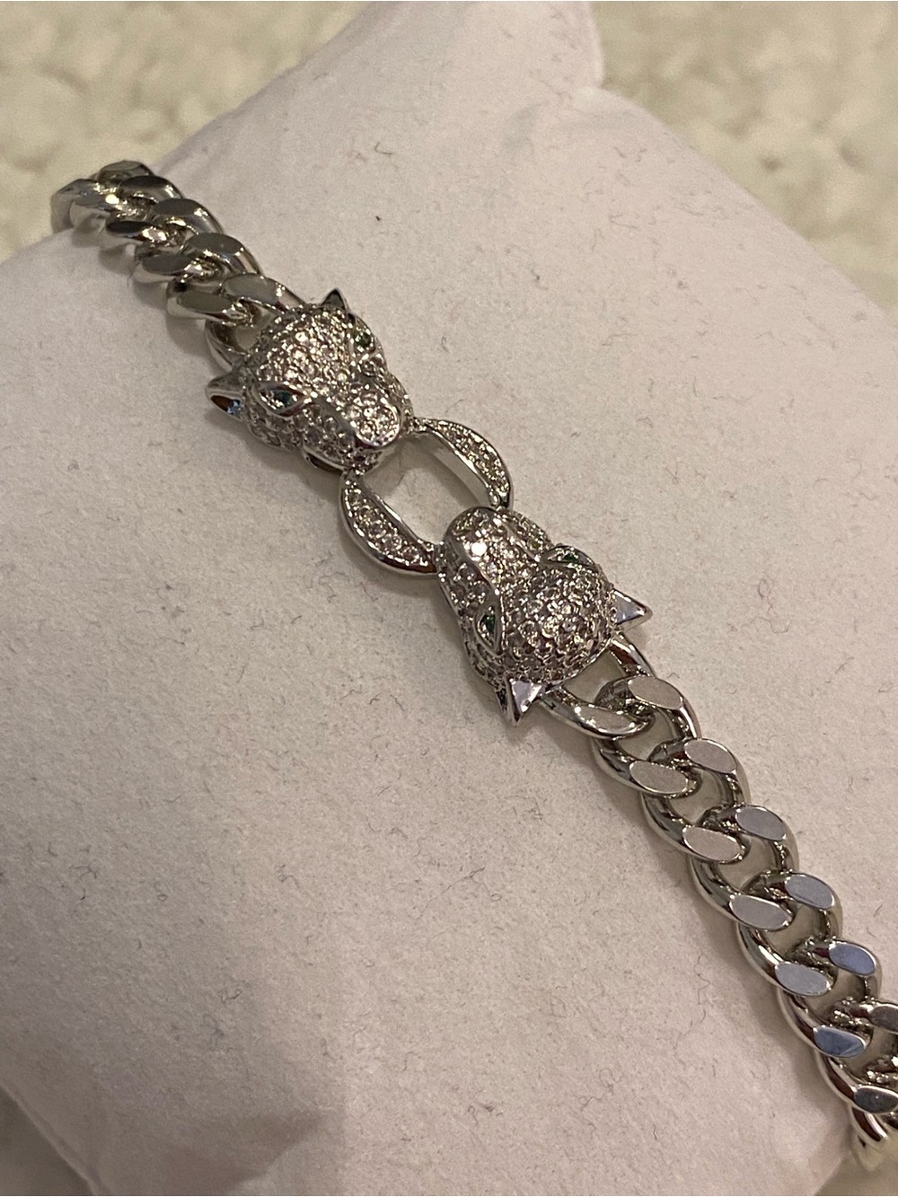 Silver-tone Panther Head Link Bracelet